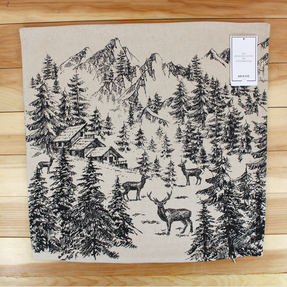 H&M Home Printed Pillow Cover 20x20 Winter Cabin Toile Deer Mountain Ski Snow - Picture 7 of 12